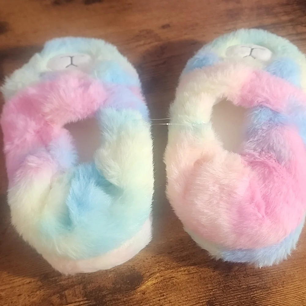 Multicolor Kids Unicorn Pattern Indoor Anti-slip Warm Slippers Size Xl 11-12